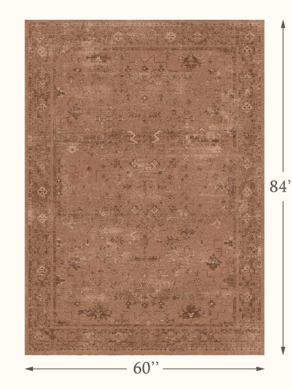 Terracotta 5x7 Washable Area Rugs for Small Living Room, Non-Slip Low Pile Rust